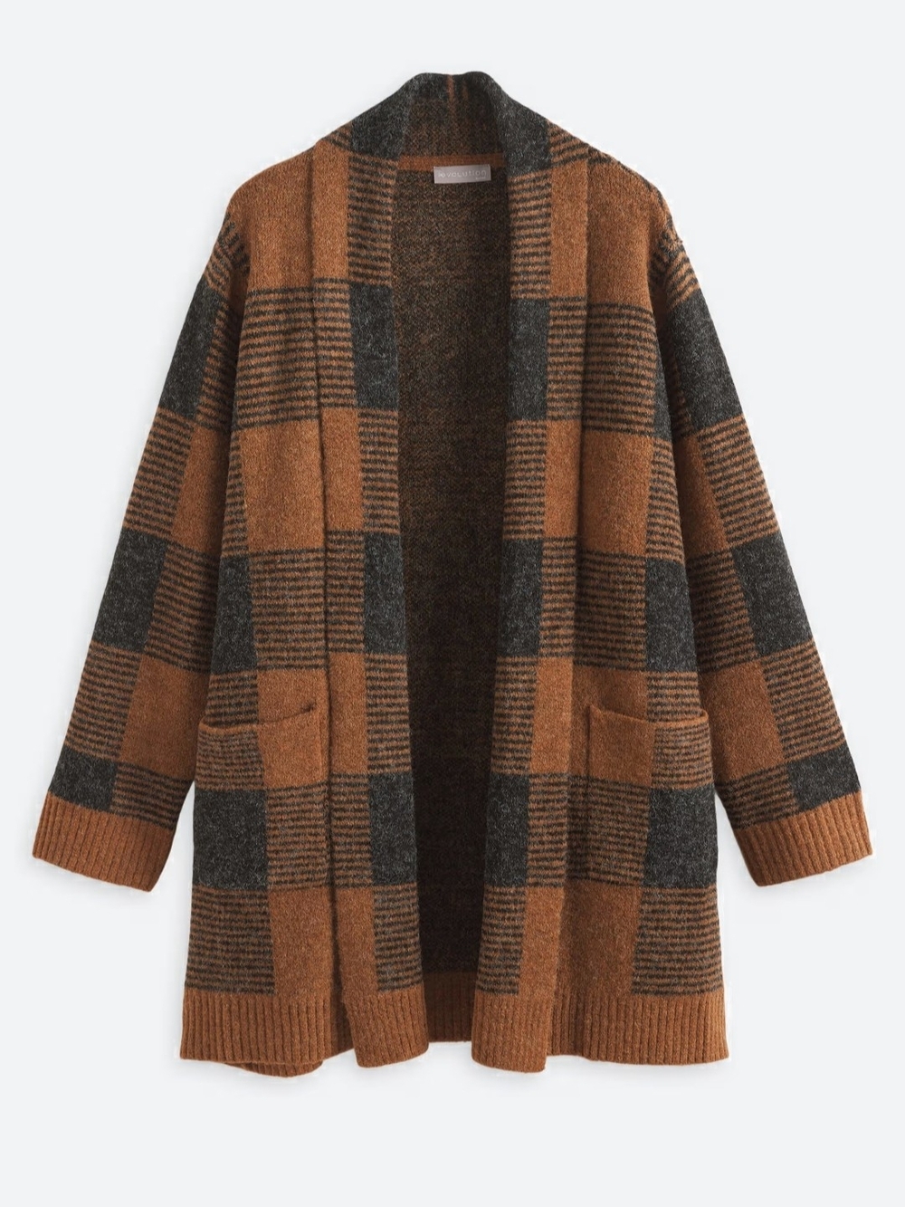 Stitchfix Open-Front Plaid Cardigan Sweater - Brown & Charcoal